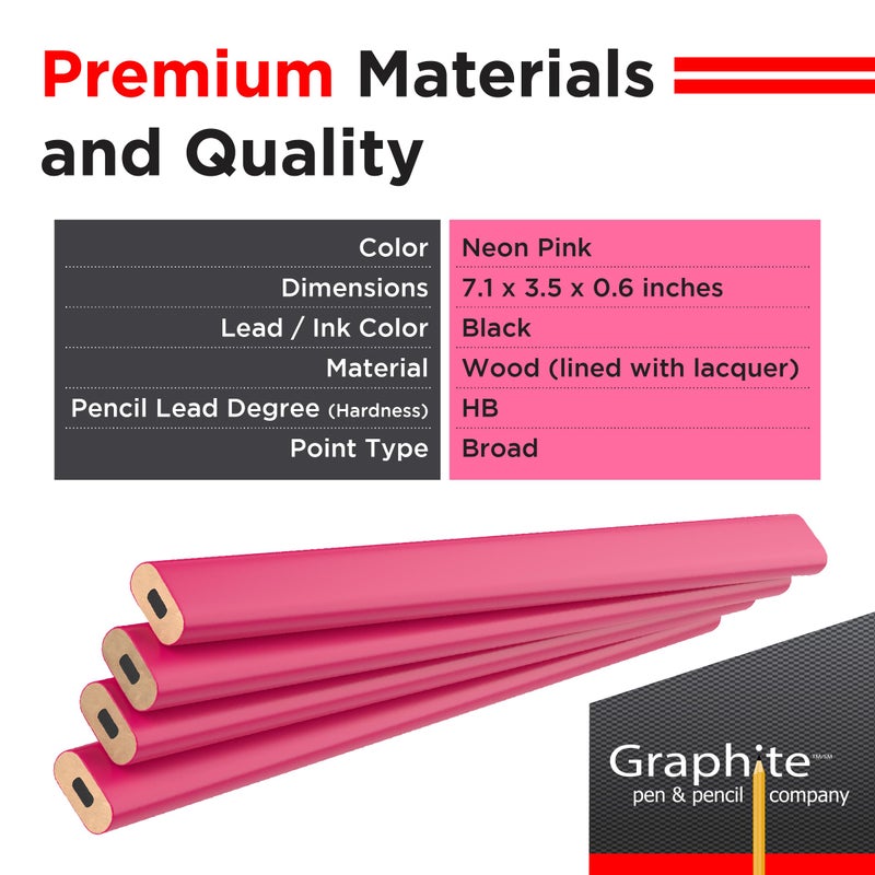 GRAPHITE Hard Lead Carpenter Pencils Bulk - (72) Pieces Lumber Wooden Pencil #2 (HB) - Neon Pink - Image 2